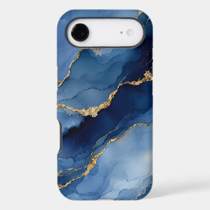 Deep Navy Blue and Gold Alcohol Ink Agate Texture