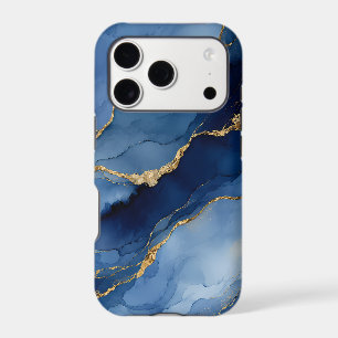 Deep Navy Blue and Gold Alcohol Ink Agate Texture