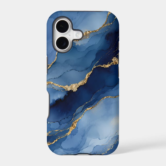 Deep Navy Blue and Gold Alcohol Ink Agate Texture  (Back)