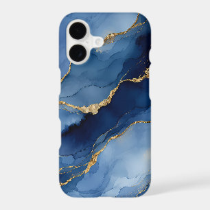 Deep Navy Blue and Gold Alcohol Ink Agate Texture 