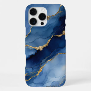 Deep Navy Blue and Gold Alcohol Ink Agate Texture iPhone 16 Pro Max Case