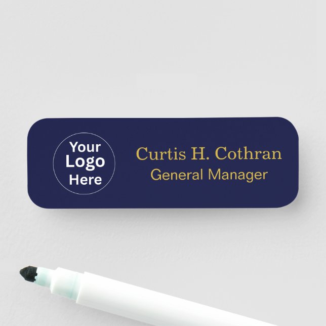 Deep Navy Blue & Gold Colour Name Tag Design (In Situ)