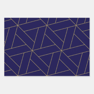 Deep Navy Blue & Gold Wrapping Paper Sheet