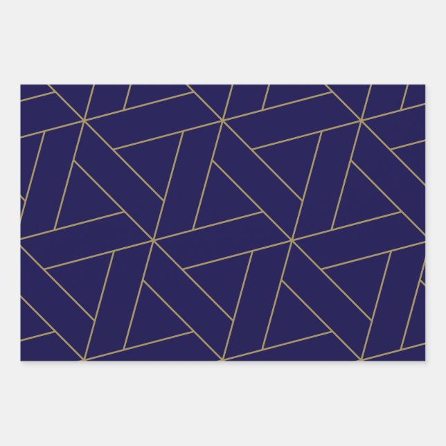 Deep Navy Blue & Gold Wrapping Paper Sheet (Front)