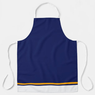 Deep Navy Blue White Yellow Hem Racing Stripes Apron