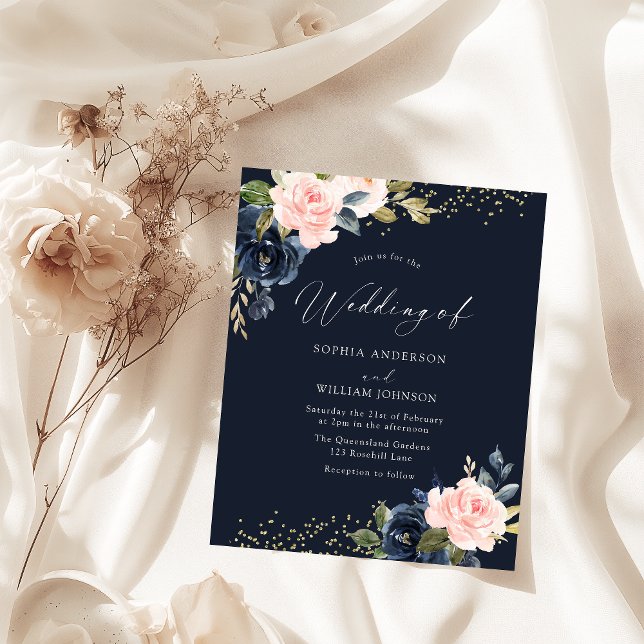 Deep Navy & Blush Budget Wedding Invitation (Creator Uploaded)