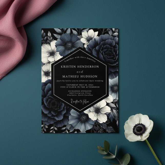 Deep Navy Floral Opulence Wedding Invitation (Creator Uploaded)