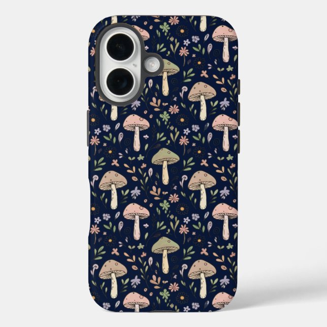Deep Navy Fungi Seamless Pattern Dark Academia Case-Mate iPhone Case (Back)