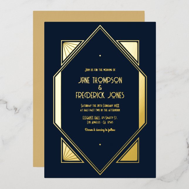 Deep Navy & Gold Gatsby Art Deco Wedding (Front/Back)