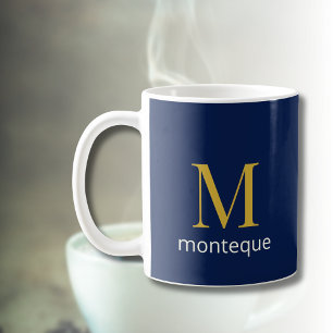 Deep Navy Gold Monogram Personalised Name Luxury  Coffee Mug