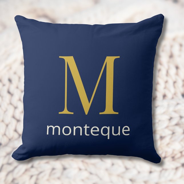 Deep Navy Gold Monogram Personalised Name Luxury  Cushion (Creator Uploaded)