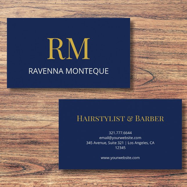 Deep Navy Gold Monogram Personalized Name Luxury  Business Card (Creator Uploaded)