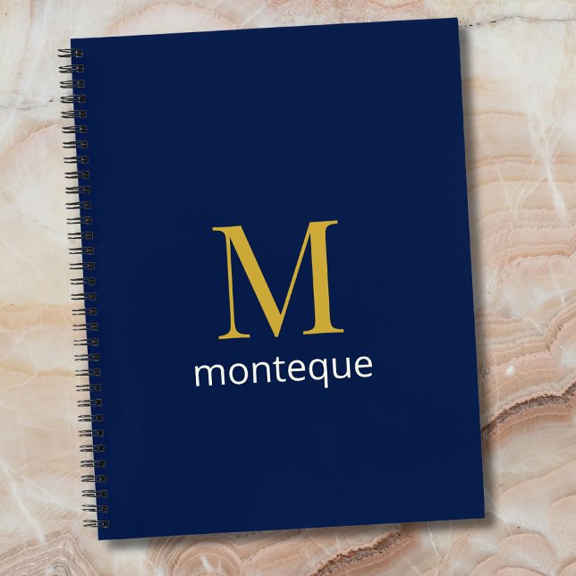 Deep Navy Gold Monogram Personalized Name Luxury  Notebook (Creator Uploaded)