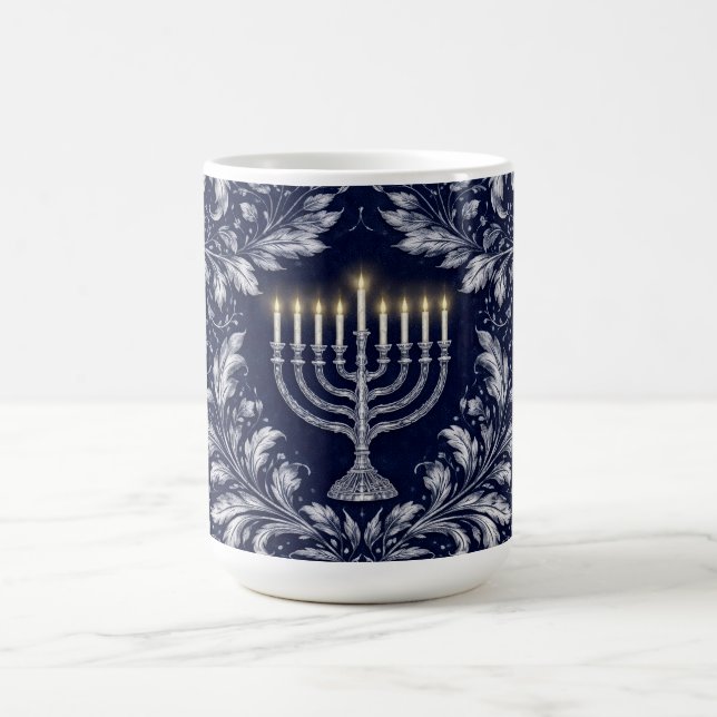 Deep Navy Menorah William Morris Pattern Coffee Mug (Center)