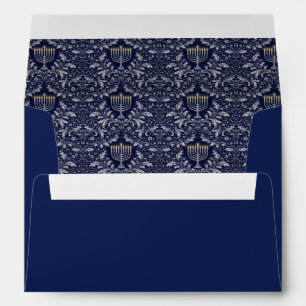 Deep Navy Menorah William Morris Pattern Envelope
