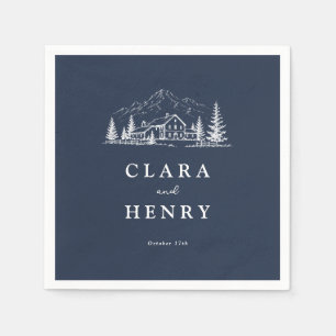 Deep Navy Mountain Wedding Napkins