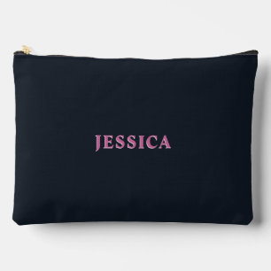 Deep navy pink custom name  accessory pouch