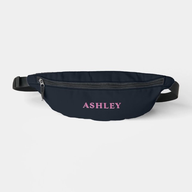 Deep navy pink custom name  bum bags (Front)