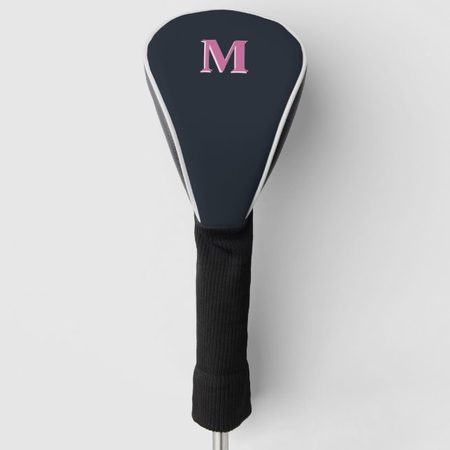 Deep navy pink monogrammed golf head cover (Front)
