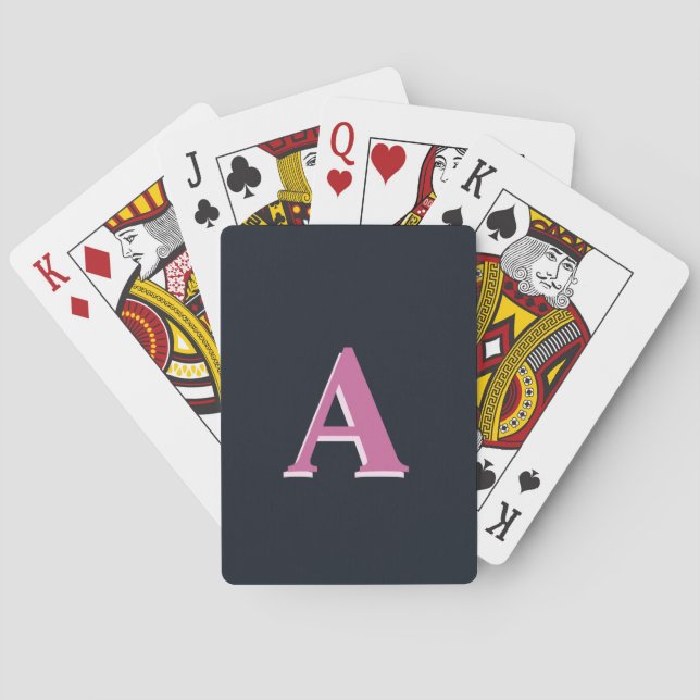 Deep navy pink monogrammed playing cards (Back)
