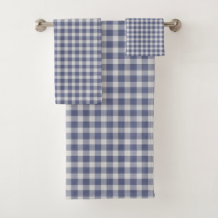 Deep Navy & Slate Blue Gingham Plaid Bath Towel Set
