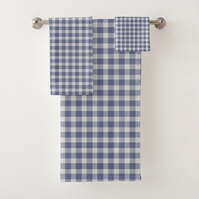 Deep Navy & Slate Blue Gingham Plaid Bath Towel Set (Insitu)