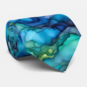 Deep Ocean Abstract Shapes in Teal and Blue Fluid Tie