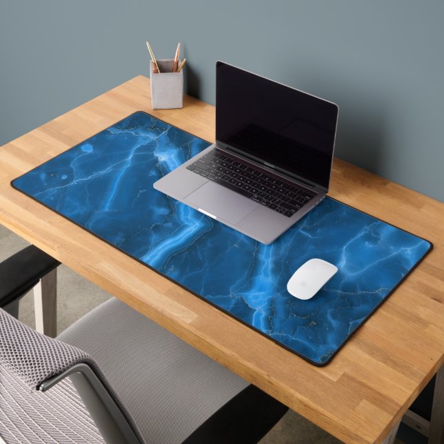 Deep Ocean Blue Agate Stone Abstract Large Office Desk Mat (Office 2)