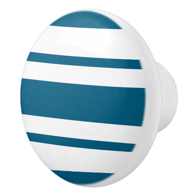 Deep Ocean Blue and White Stripes Pattern Ceramic Knob (Right)