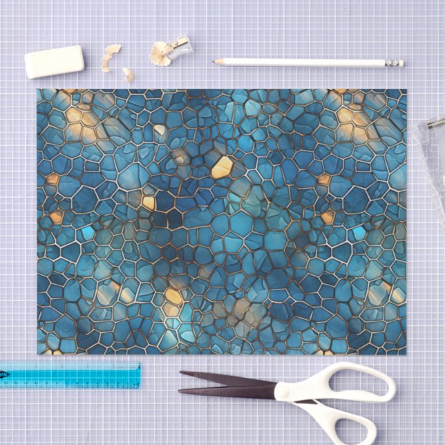 Deep Ocean Blue & Gold Watercolor Shell Decoupage  Tissue Paper (Craft)