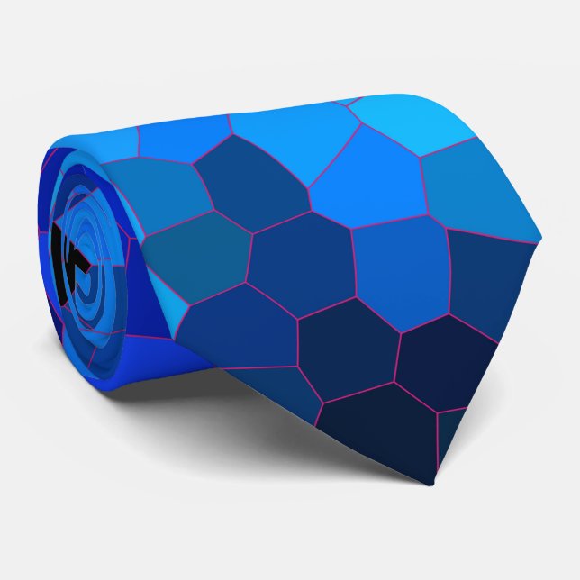 Deep Ocean Blue Mosaic Pattern Tie (Rolled)