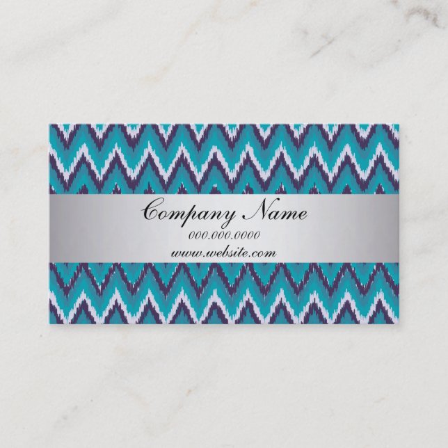 Deep Ocean Ikat ZigZag Pocket 2019 Calendar Business Card (Front)