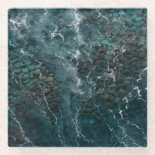 Deep Ocean Rock Texture Glass Coaster (Front)