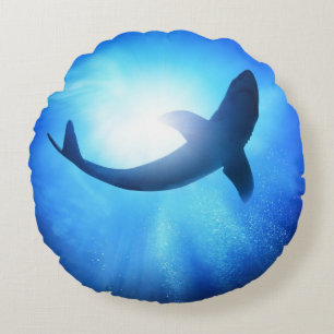 Deep Ocean Shark Silhouette Round Cushion