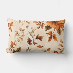 Deep Orange Amber Vintage Floral Autumn Pattern Lumbar Cushion