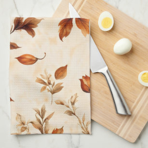 Deep Orange Amber Vintage Floral Autumn Pattern Tea Towel