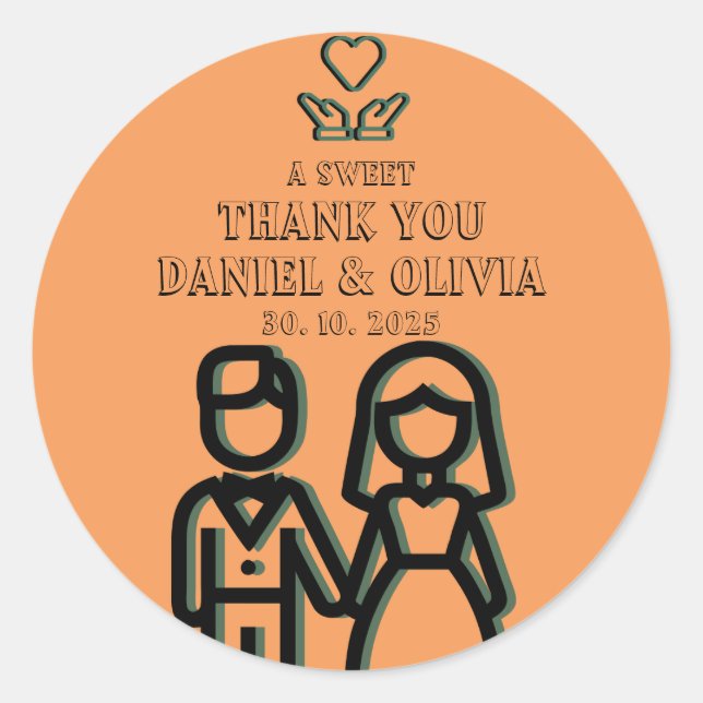 Deep Orange Wedding Classic Round Sticker (Front)