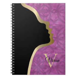 Deep Orchid Purple Batik Black And Gold Face Name Notebook