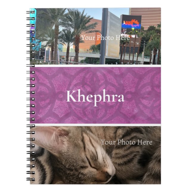 Deep Orchid Purple Batik Photo Collage Border Name Notebook (Front)