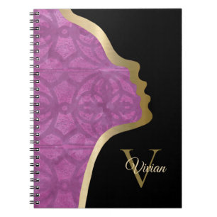 Deep Orchid Purple Black And Gold Face Notebook