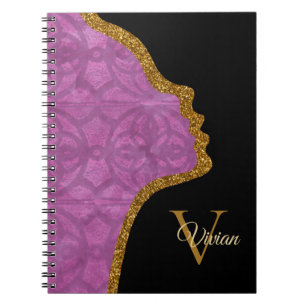 Deep Orchid Purple Black And Gold Glitter Face Notebook