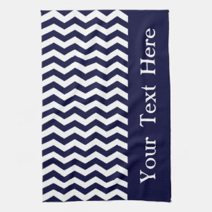 Deep Pacific Blue Wave Chevron customisable Tea Towel