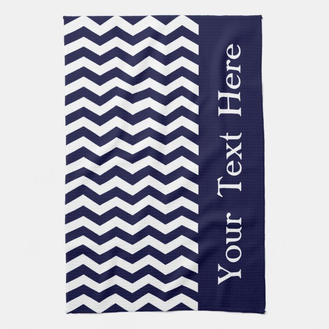 Deep Pacific Blue Wave Chevron customisable Tea Towel (Vertical)