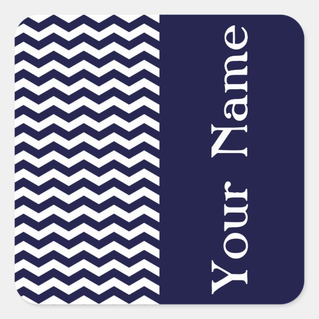 Deep Pacific Blue Wave Chevron with name Square Sticker (Front)