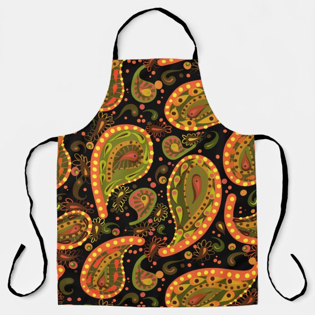 Deep Paisley Gold Orange Brown Beautiful Apron (Front)
