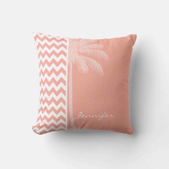 Deep Peach Chevron; Summer Palm Cushion (Front)