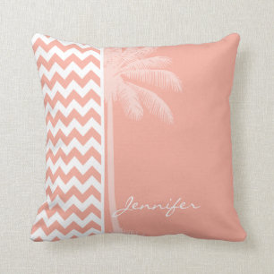 Deep Peach Chevron; Summer Palm Cushion