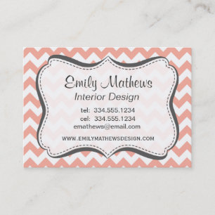 Deep Peach Chevron; zigzag Business Card