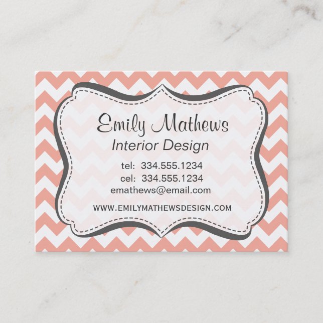 Deep Peach Chevron; zigzag Business Card (Front)