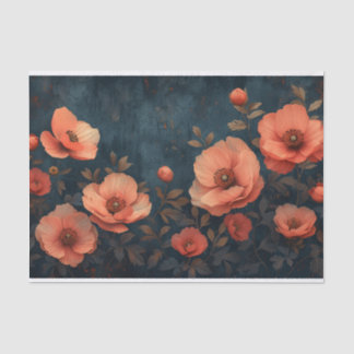 Deep Peach Flowers on a Dark Background Tissue Paper